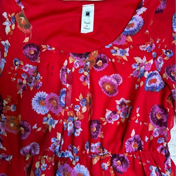 Anthropologie Needle & Thread Red Floral Dress Semi Sheer Size Small - Picture 4 of 9